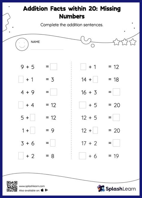 Missing Number Addition Within 20 Worksheet .